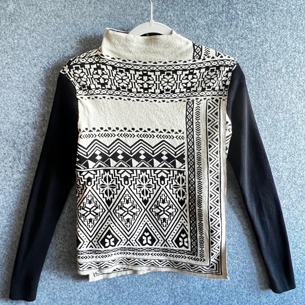 Lucky Brand Sweater Womens Medium Aztec Cardigan‎ Drape Open Front Boho - Picture 3 of 9